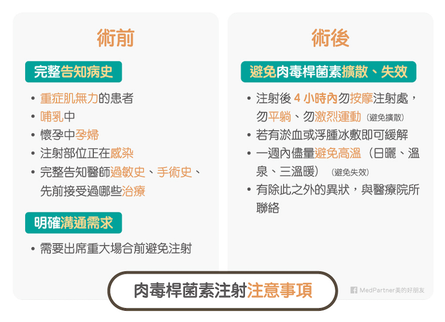 肉毒桿菌注射注意事項