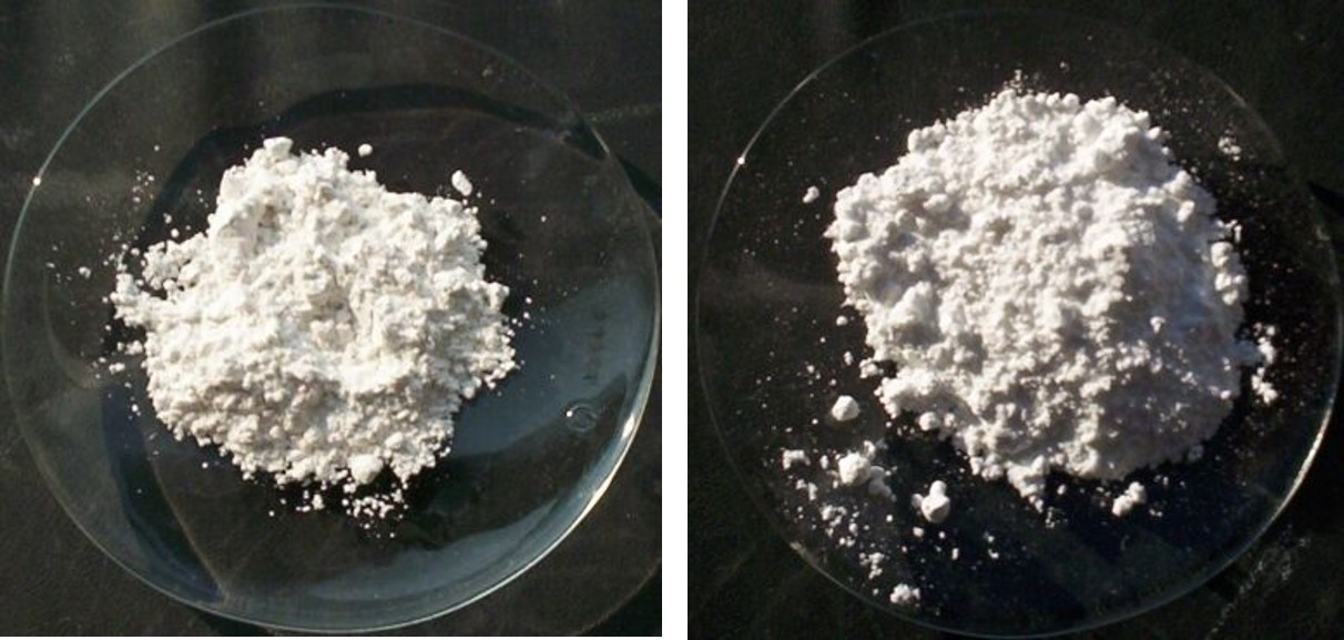 左：硫酸鈣 右：碳酸鈣