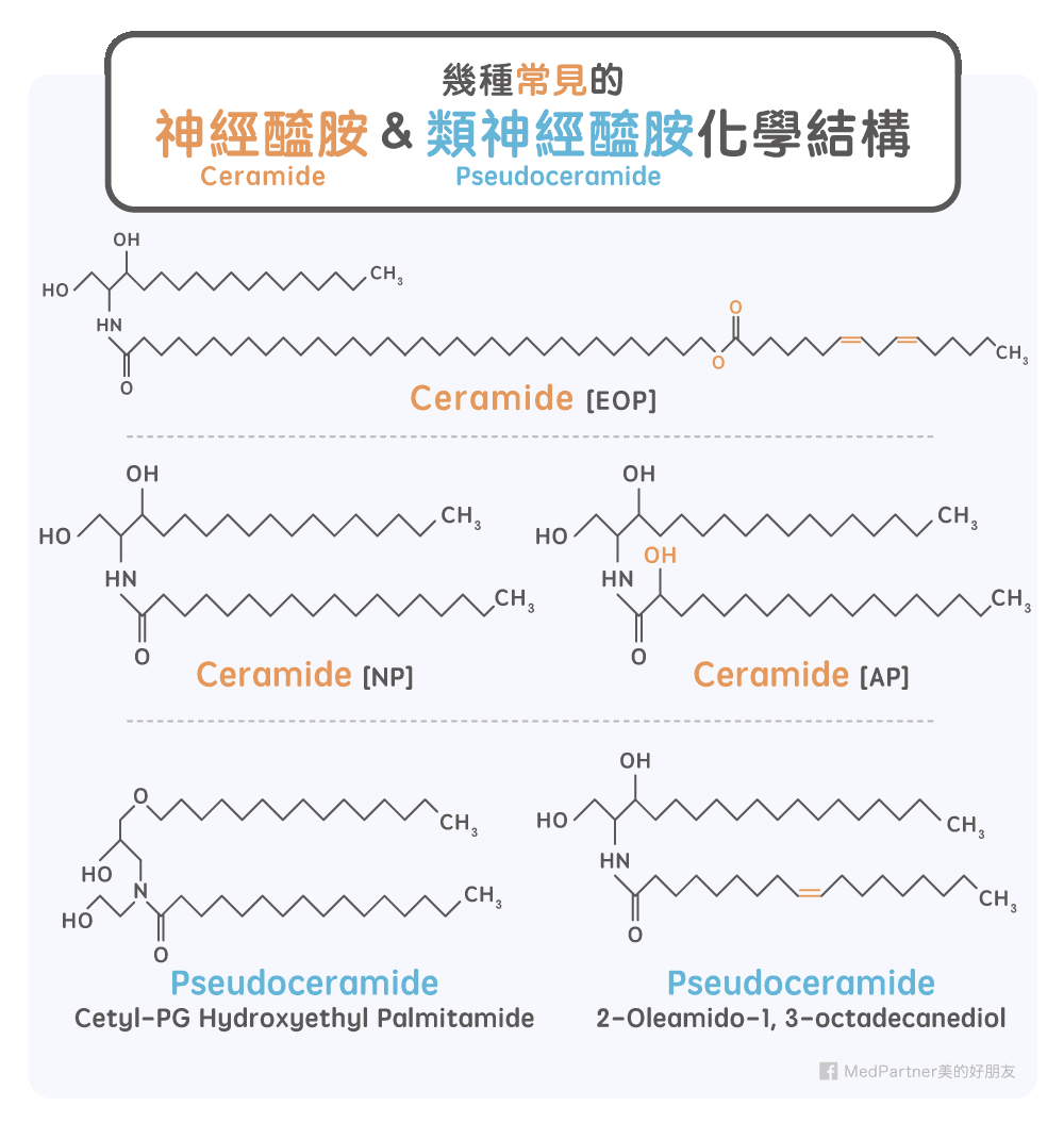 常見神經醯胺與類神經醯胺化學結構