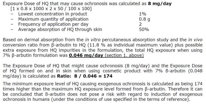 SCCS對7% β-Arbutin相較於1% Hydroquinone(HQ)的風險評估與計算