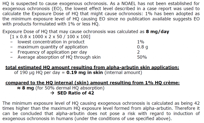 SCCS對2% α-Arbutin相較於1% Hydroquinone(HQ)的風險評估與計算