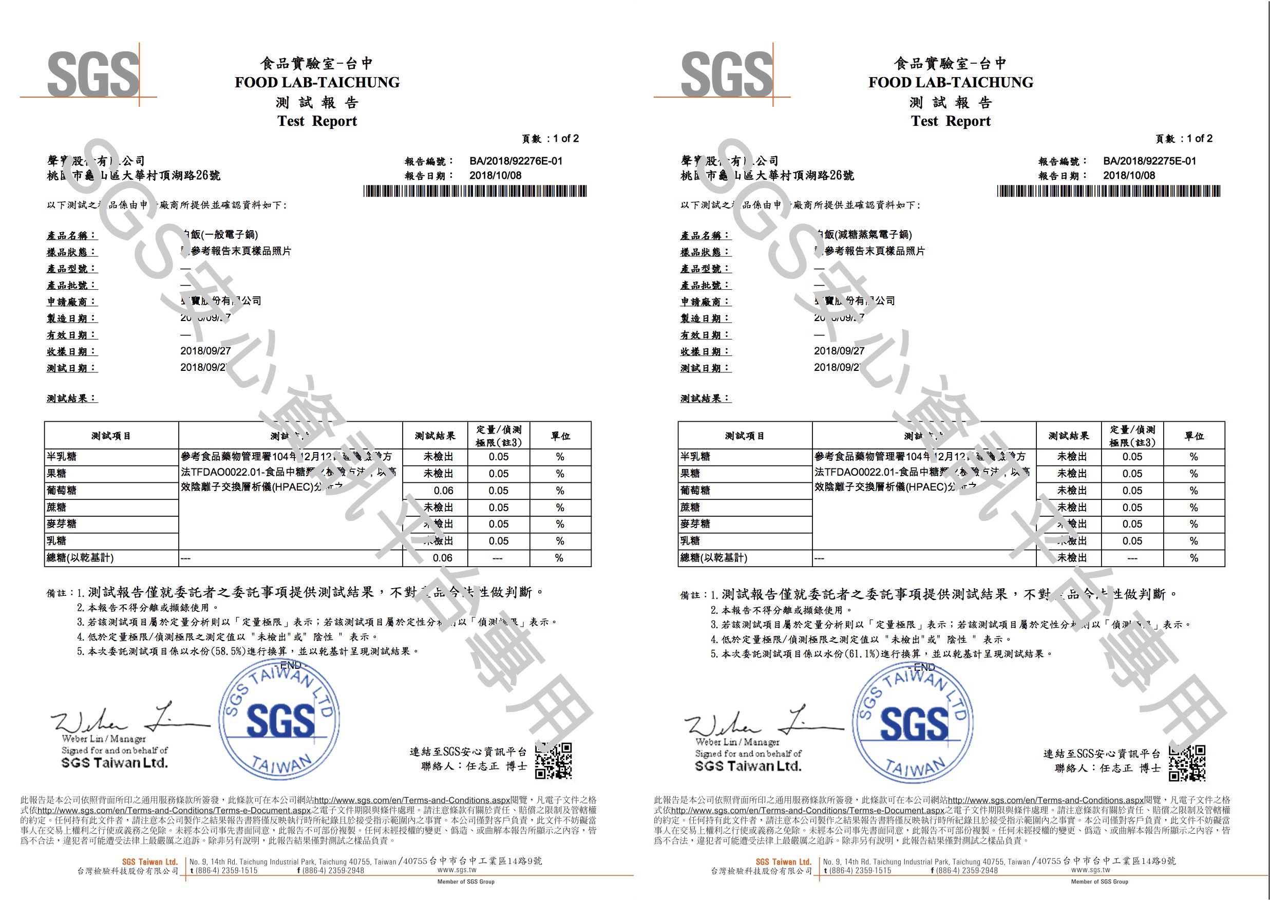 聲寶公開檢驗報告