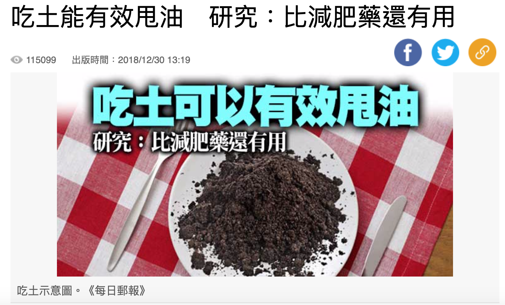 台灣媒體有關吃土減肥的新聞報導